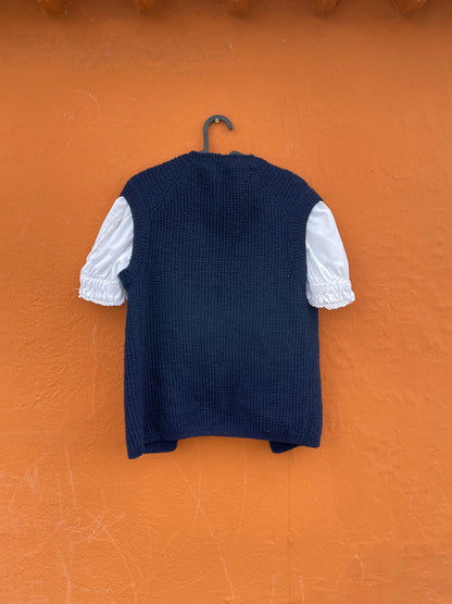 Vintage Navy Blue Hand-Knit Cardigan — additional view 6