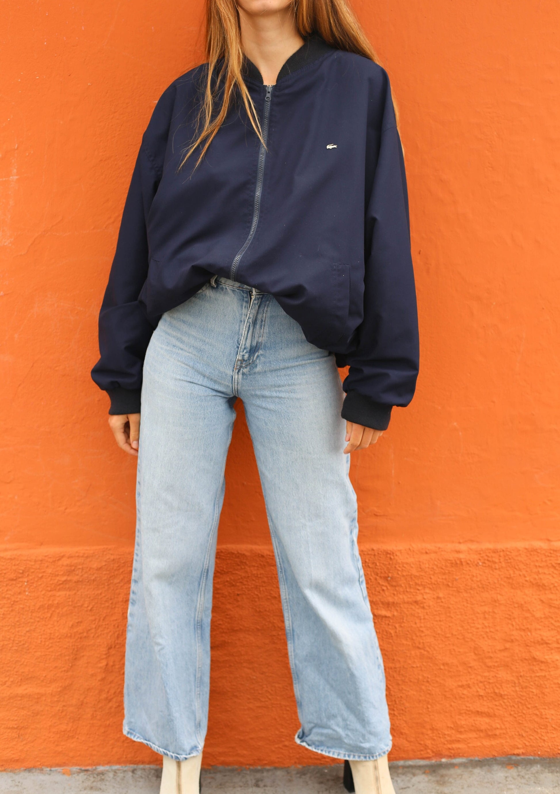 Vintage Lacoste Oversized Reversible Windbreaker Jacket, Men's XXL, Beige and Navy Blue, 80s 90s Fashion, Retro Sportswear