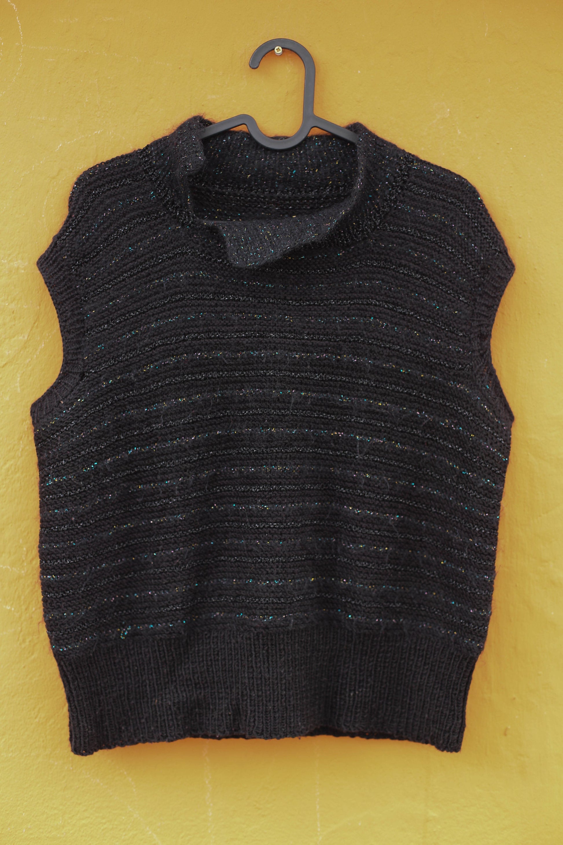 Vintage Sparkle Knit Top - Subtle Green Glitter, Sleeveless Stylish Vest