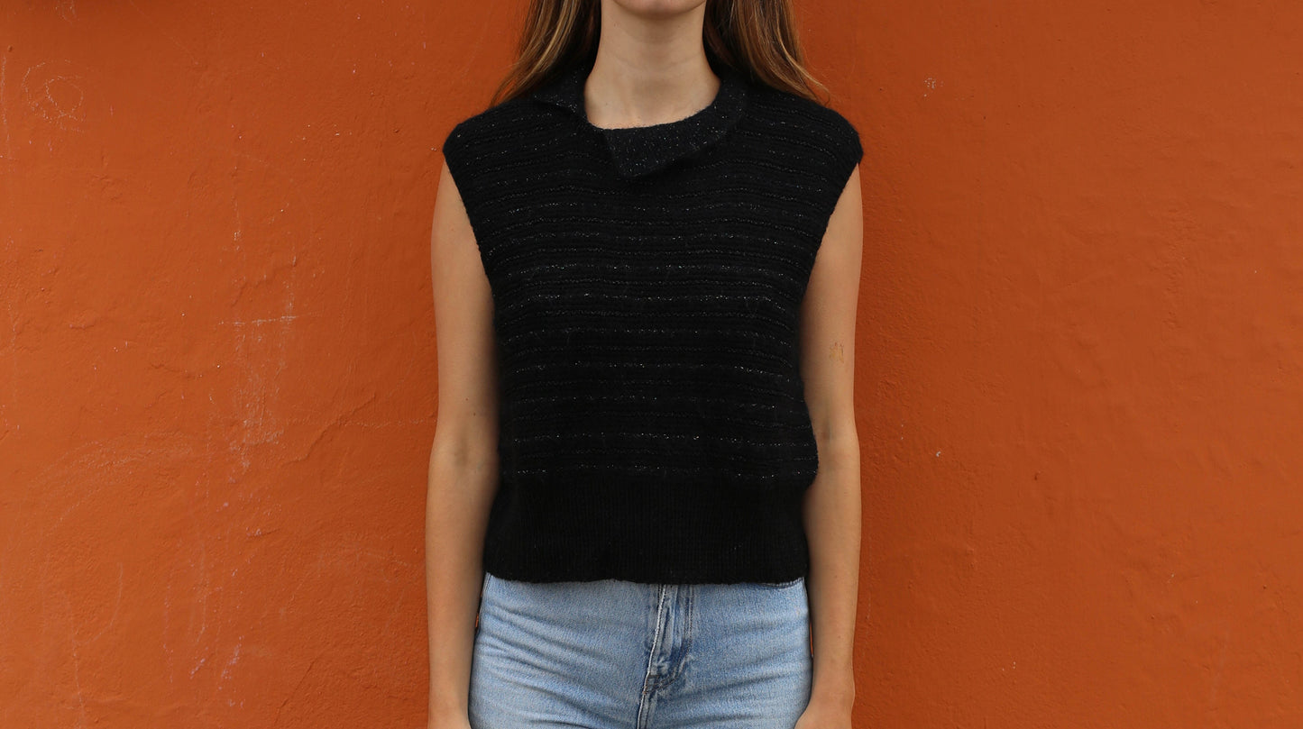 Vintage Sparkle Knit Top - Subtle Green Glitter, Sleeveless Stylish Vest