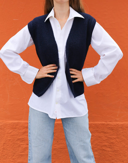 Vintage Navy Blue Hand-Knit Cardigan