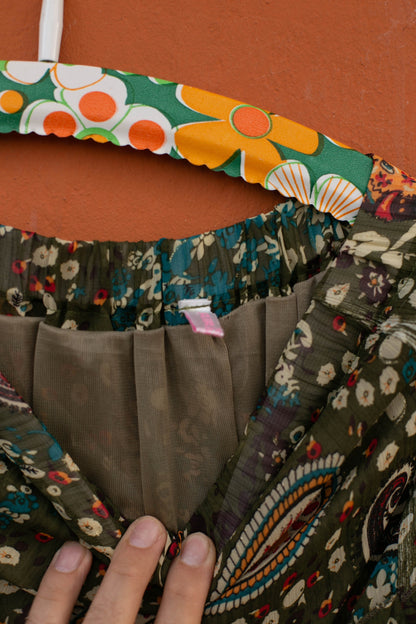 Boho Chic Vintage Paisley Silk Midi Skirt — additional view 5