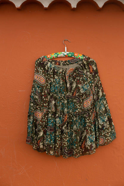 Boho Chic Vintage Paisley Silk Midi Skirt — additional view 7