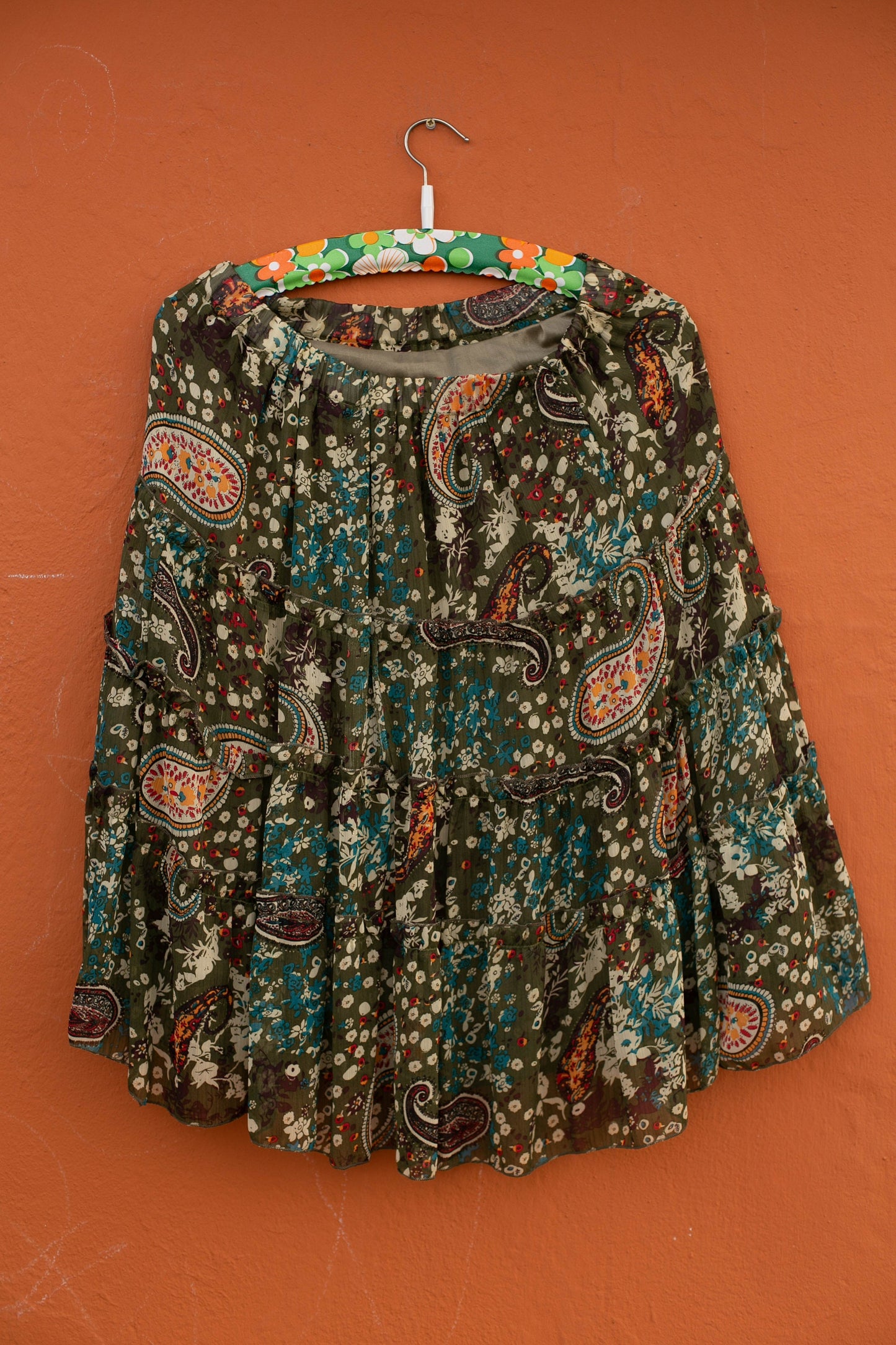 Vintage 100% Silk Paisley Skirt - Boho Chic Aesthetic, Midi Length