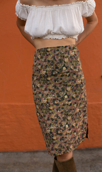 Vintage 80s Floral Pencil Skirt High Waist Retro
