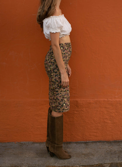 Vintage 80s Floral Pencil Skirt High Waist Retro
