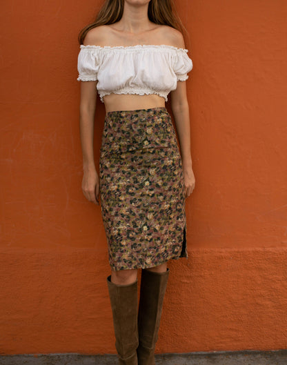Vintage 80s Floral Pencil Skirt High Waist Retro