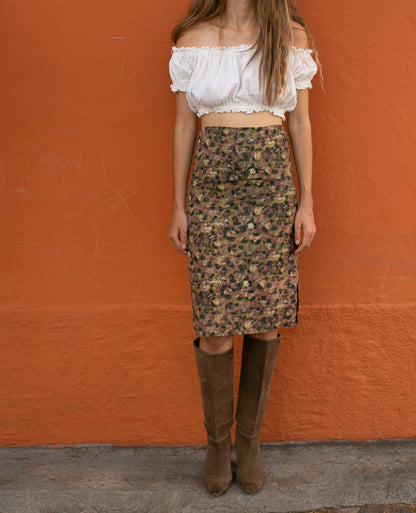 Vintage 80s Floral Pencil Skirt High Waist Retro