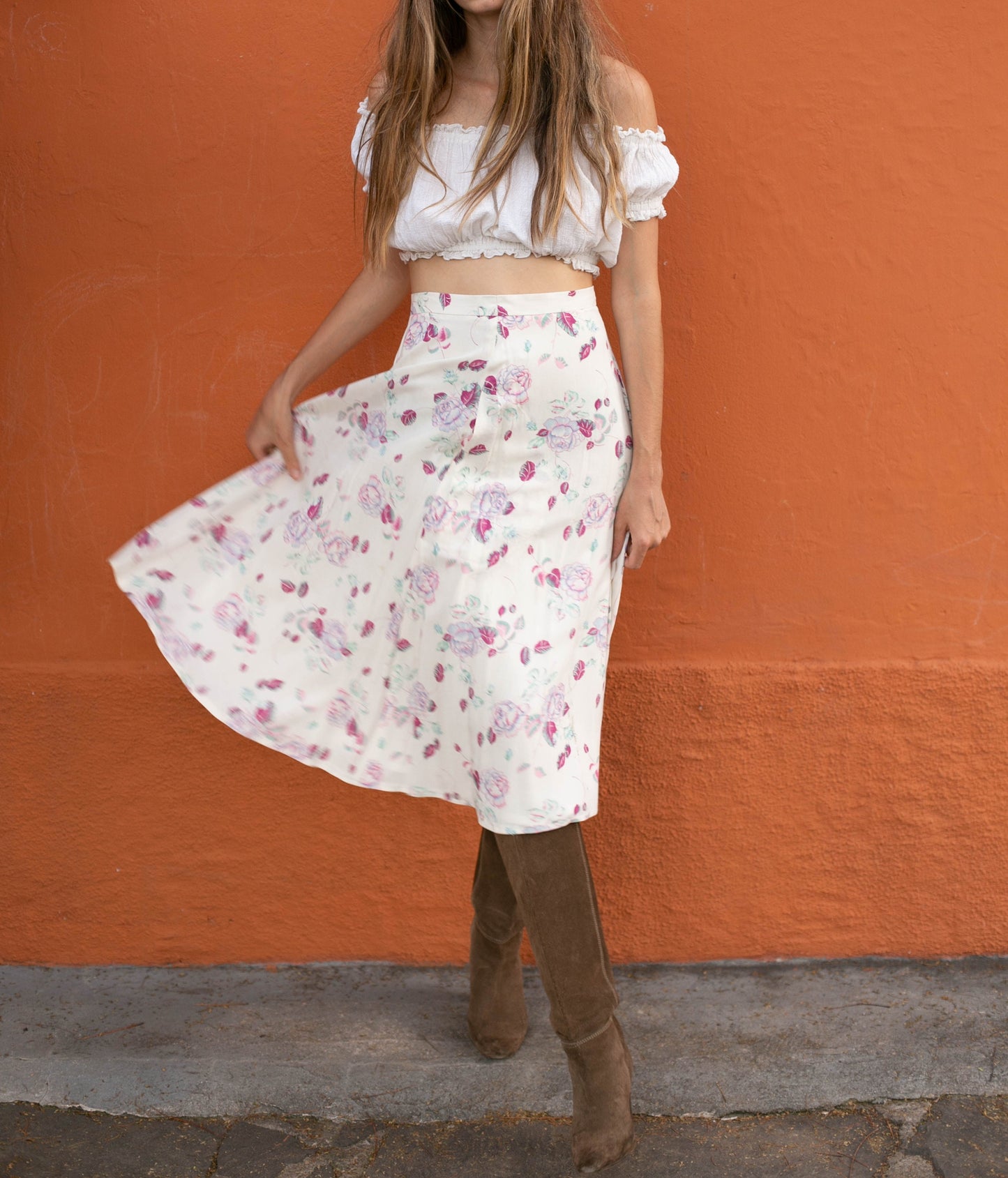 Miss Lagote Floral Maxi Skirt - Romantic Rose Print, Flowy Design, Cottage core long skirt, Elegant high waist skirt