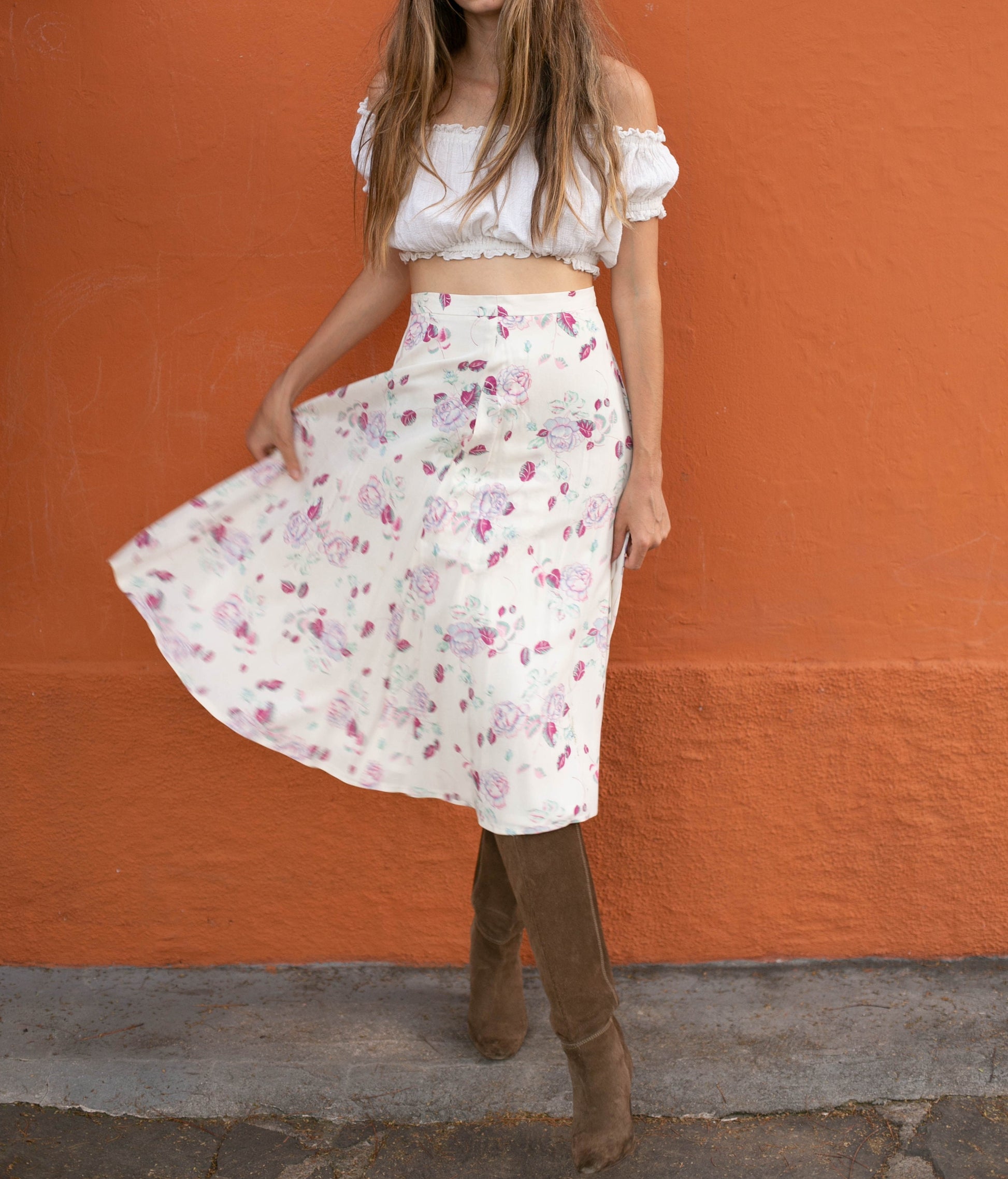 Miss Lagote Floral Maxi Skirt - Romantic Rose Print, Flowy Design, Cottage core long skirt, Elegant high waist skirt