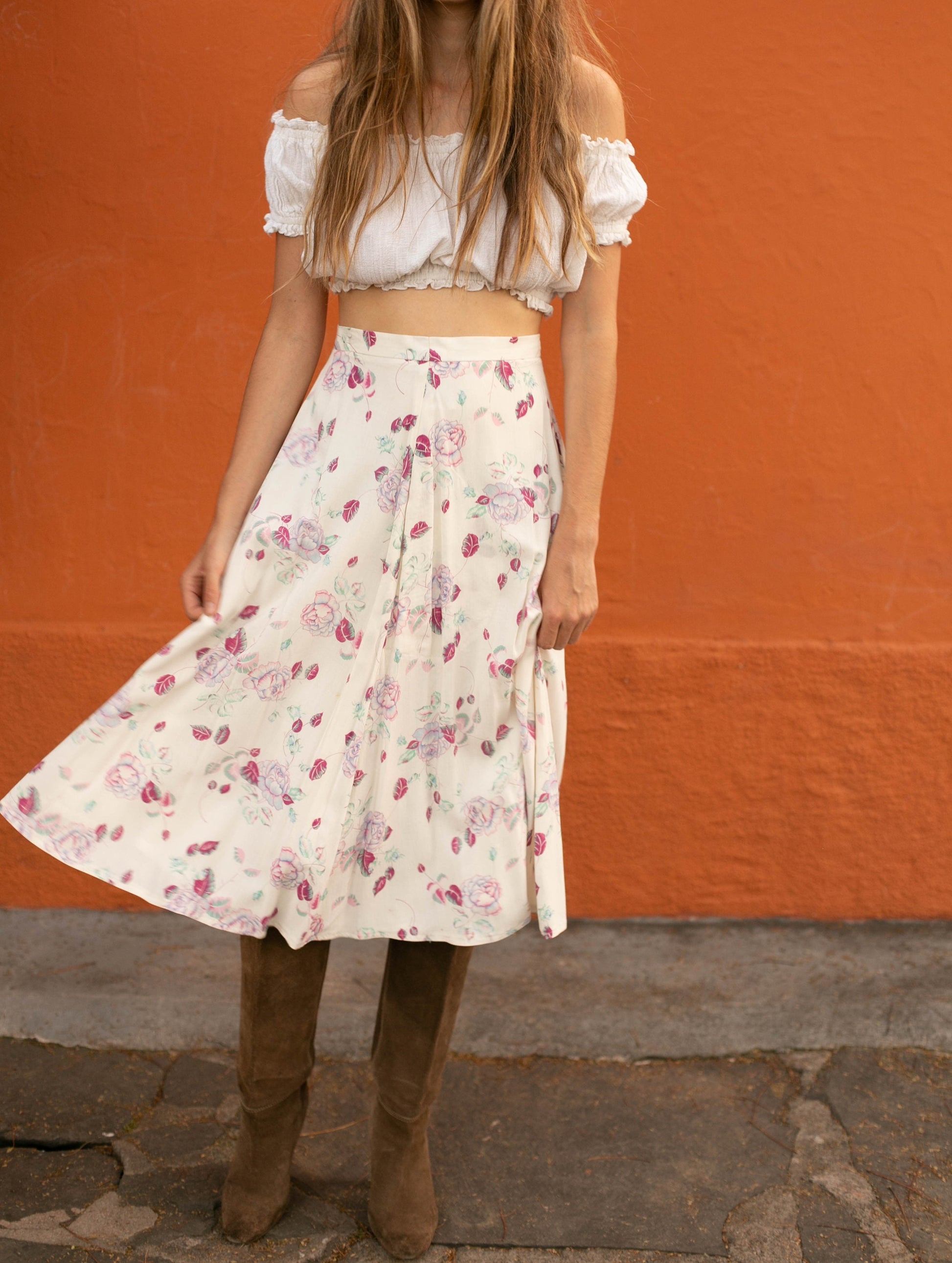 Miss Lagote Floral Maxi Skirt - Romantic Rose Print, Flowy Design, Cottage core long skirt, Elegant high waist skirt