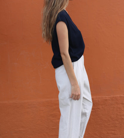 Navy Vintage Wool Blend Sweater Vest — fabric close-up
