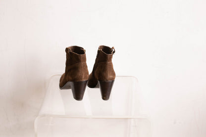 Ash Brown Suede Ankle Boots — back view