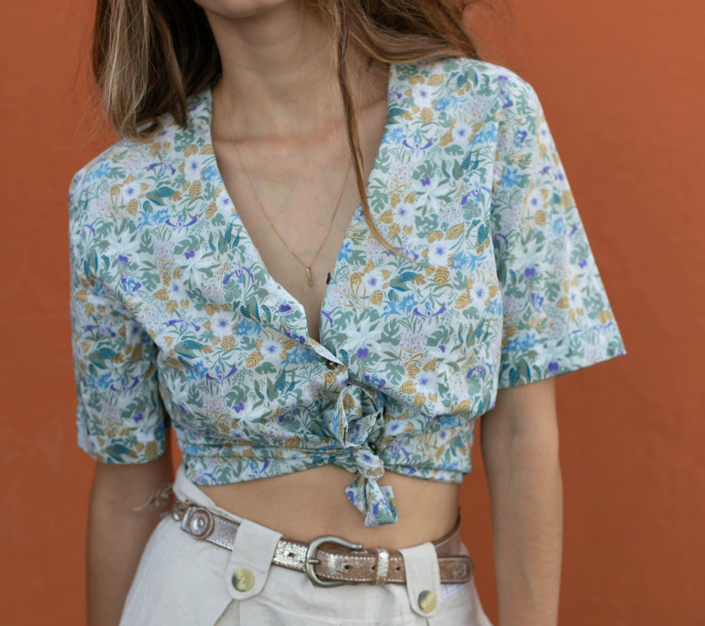 Floral vintage women's blouse, Retro flower pattern shirt, Cute summer top, Long sleeve button up, Feminine shirt