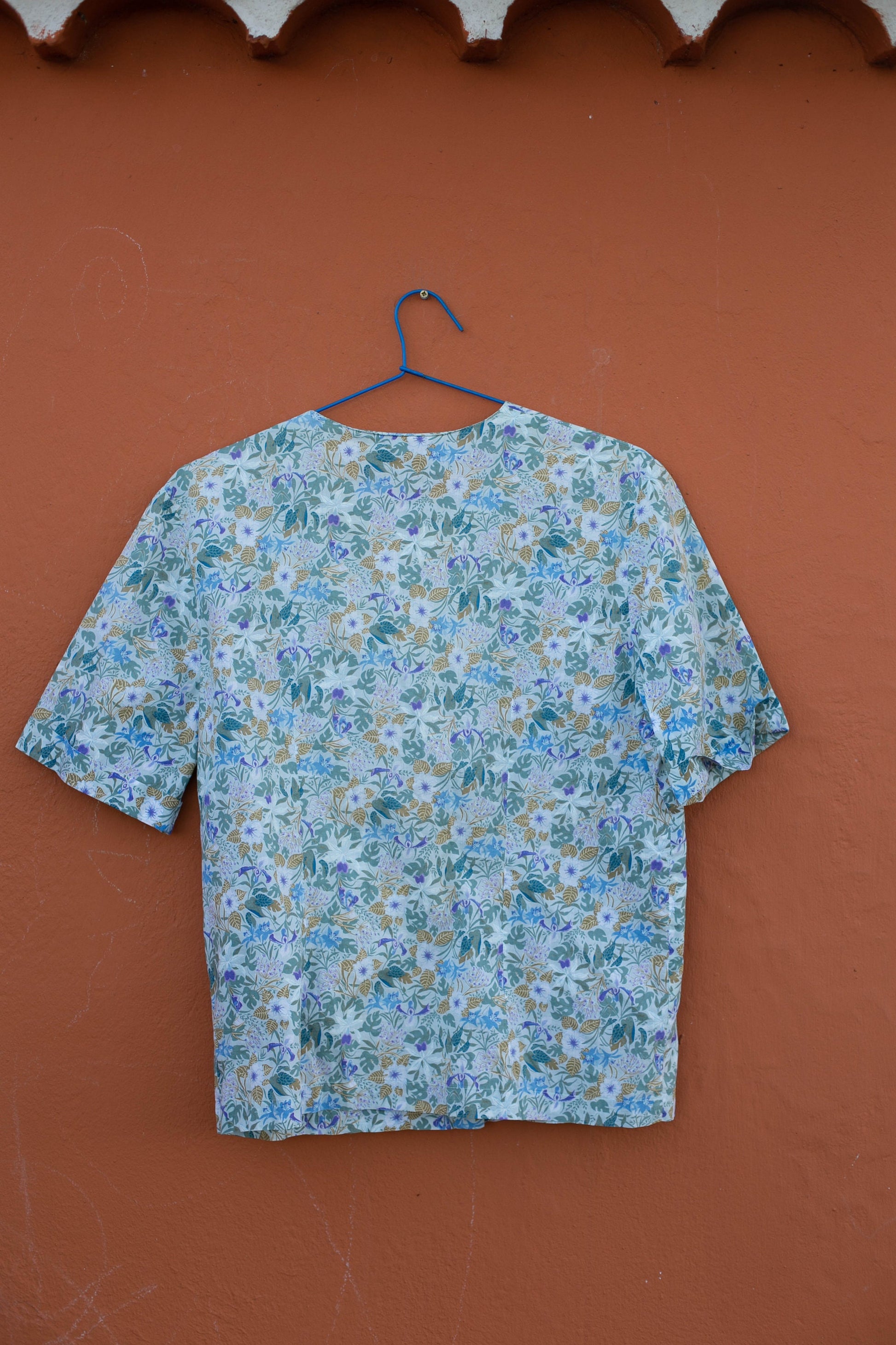 Floral vintage women's blouse, Retro flower pattern shirt, Cute summer top, Long sleeve button up, Feminine shirt