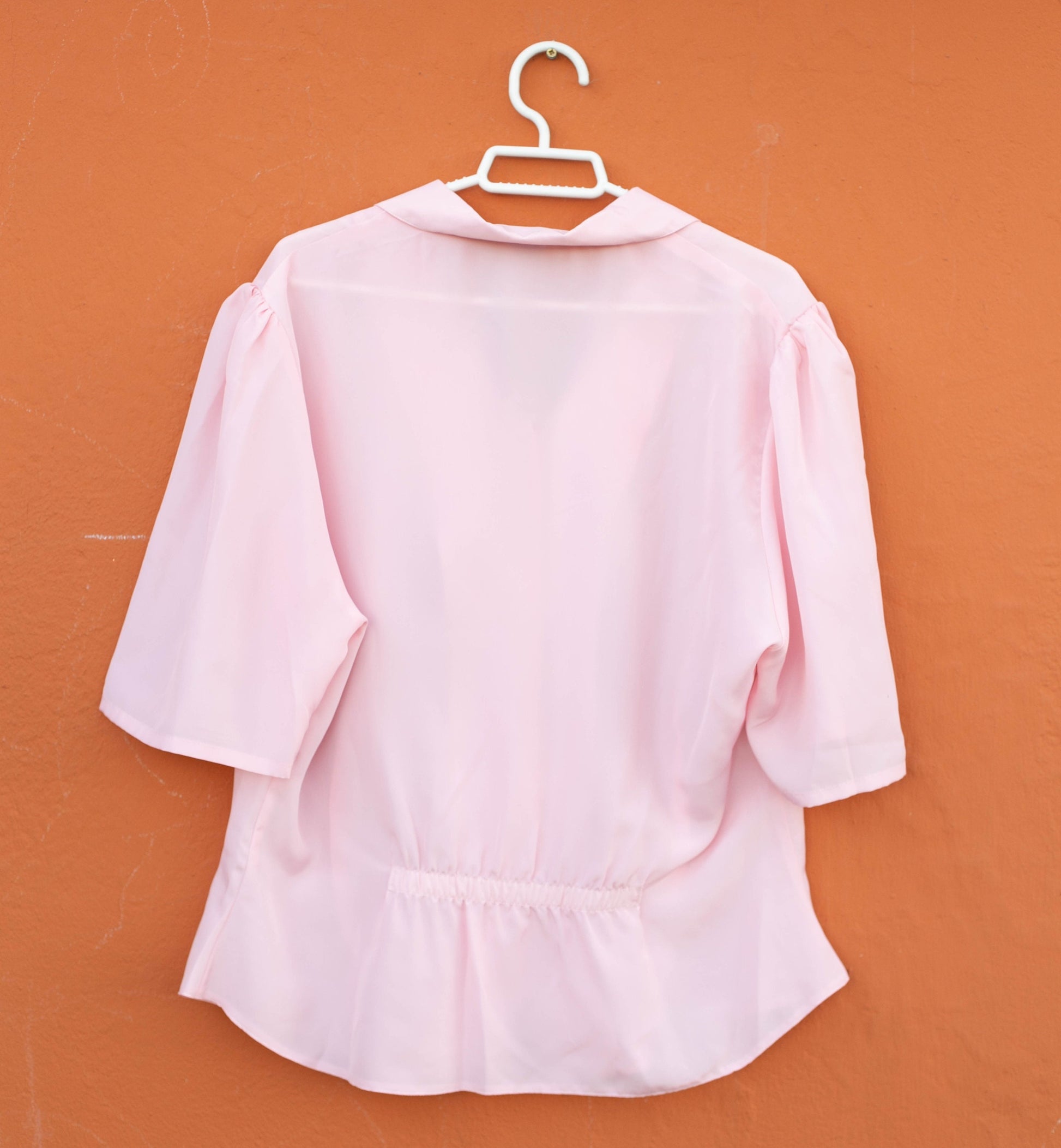 Vintage lightweight pink woman blouse, Playful 60s top, Vintage summer shirt, Women’s size L (EU 40 / US 10).
