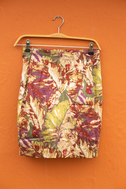 Anna Ferrari Autumn Leaf Print Pencil Skirt, Vintage Italian Mini
