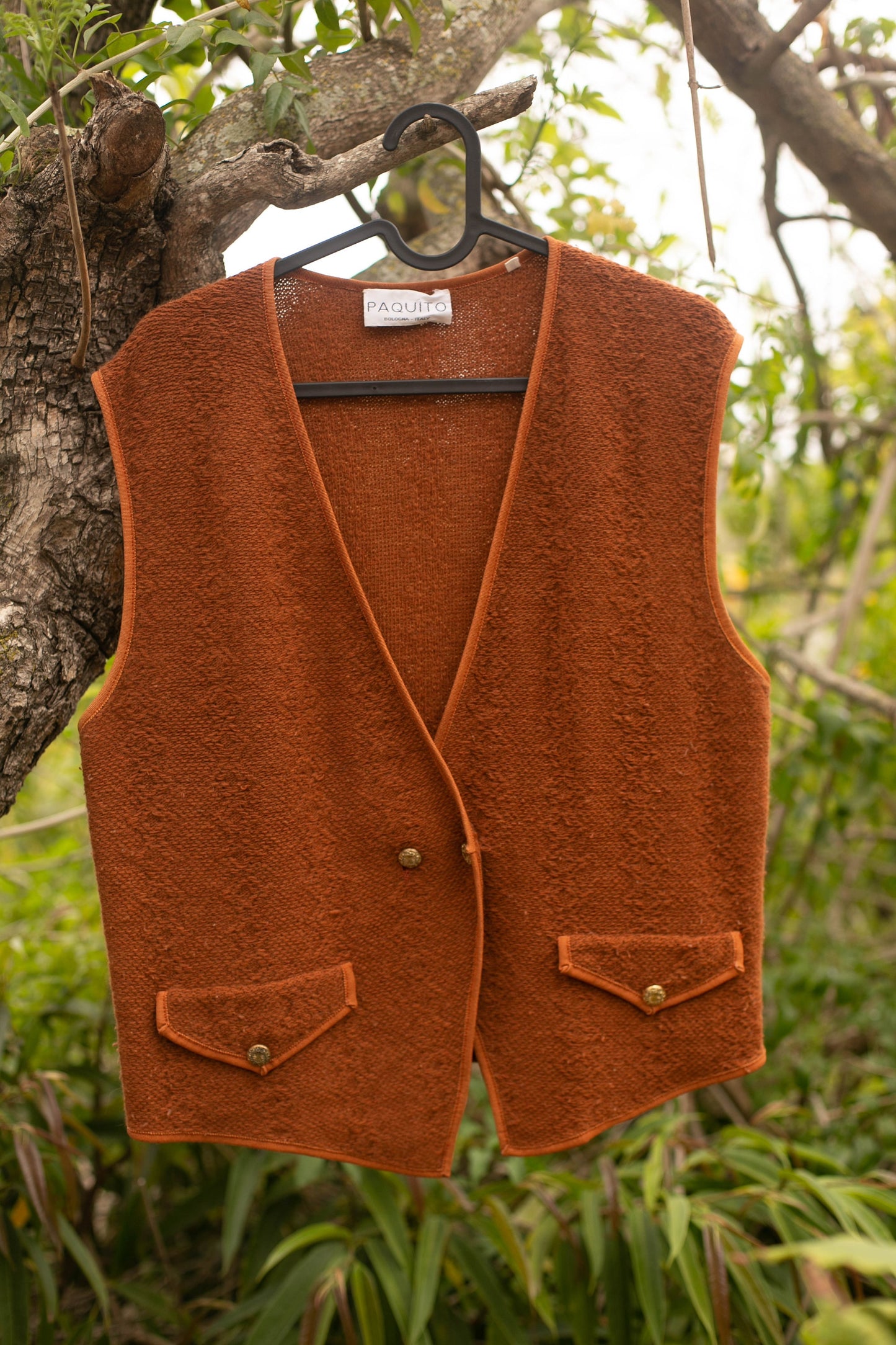 Italian Wool-Angora Vest, Copper orange vintage waistcoat, Paquito Bologna Italy Ochre woman gilet, cozy quality knitwear