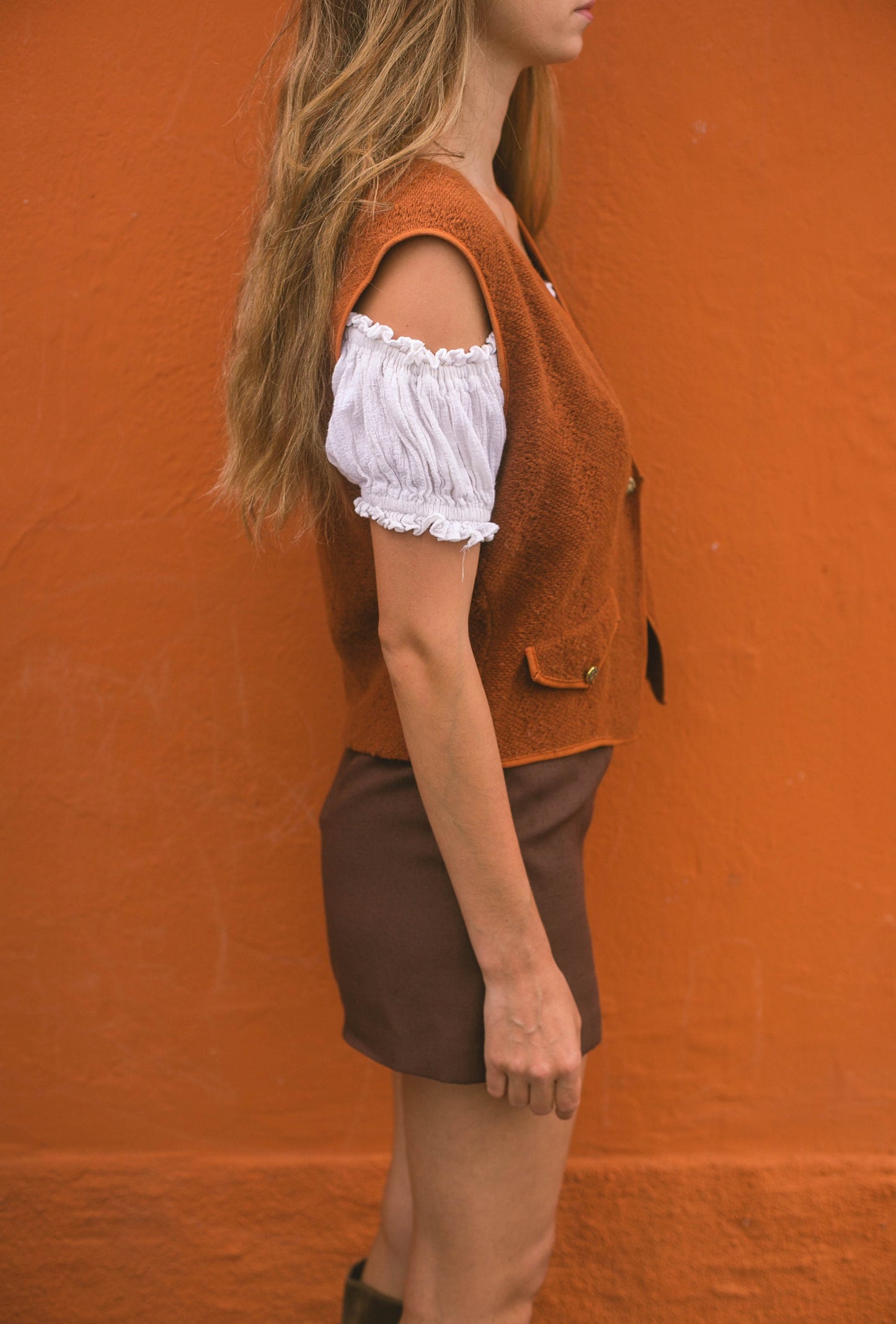 Italian Wool-Angora Vest, Copper orange vintage waistcoat, Paquito Bologna Italy Ochre woman gilet, cozy quality knitwear