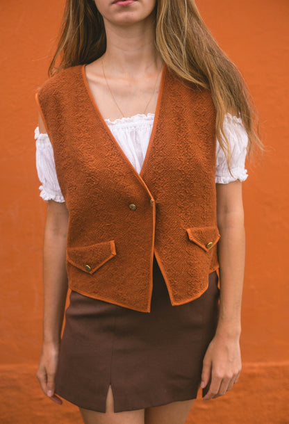 Copper Orange Wool-Angora Vintage Vest — fabric close-up