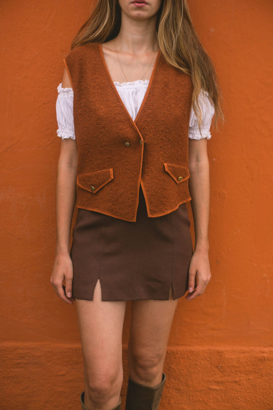 Italian Wool-Angora Vest, Copper orange vintage waistcoat, Paquito Bologna Italy Ochre woman gilet, cozy quality knitwear