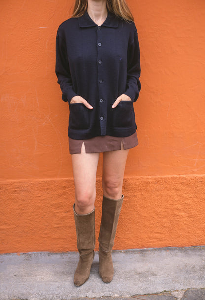 Vintage Pierre Cardin Navy Wool Cardigan — detail