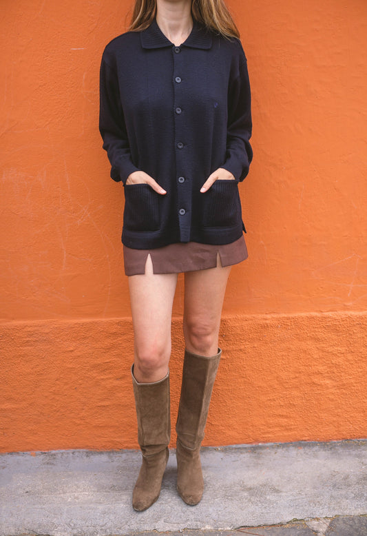Vintage Pierre Cardin Navy blue cardigan, Dark Academia aesthetic jumper, Unisex wool winter clothing, Parisian Chic Cardigan