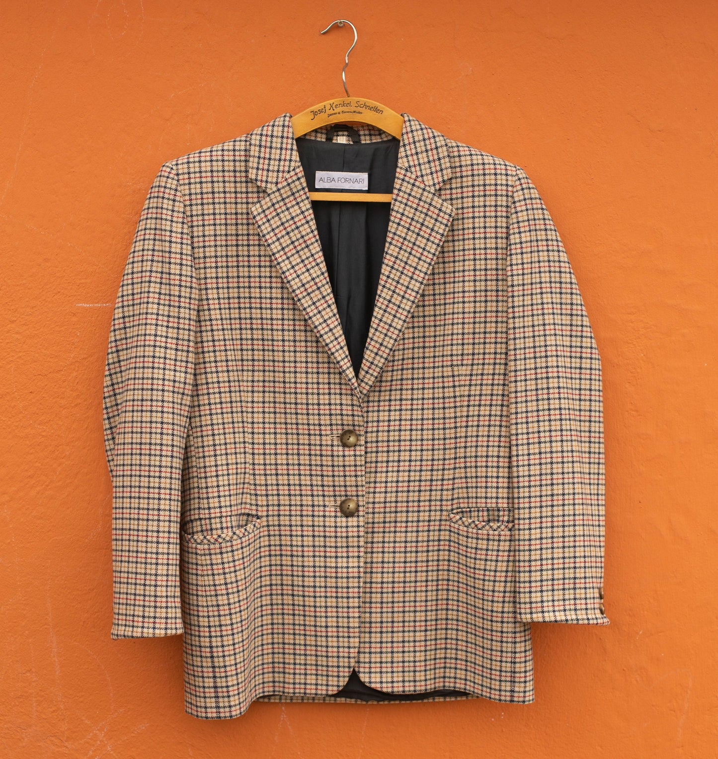 Alba Fornari Classic Wool Blend Blazer, Light academia plaid blazer, Smart tartan woman coat, Autumn outerwear, Boxy fit oversized coat