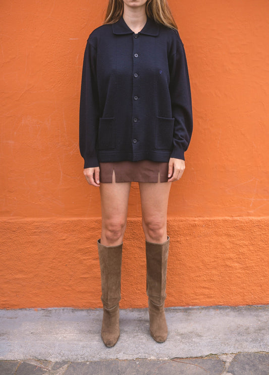 Vintage Pierre Cardin Navy blue cardigan, Dark Academia aesthetic jumper, Unisex wool winter clothing, Parisian Chic Cardigan