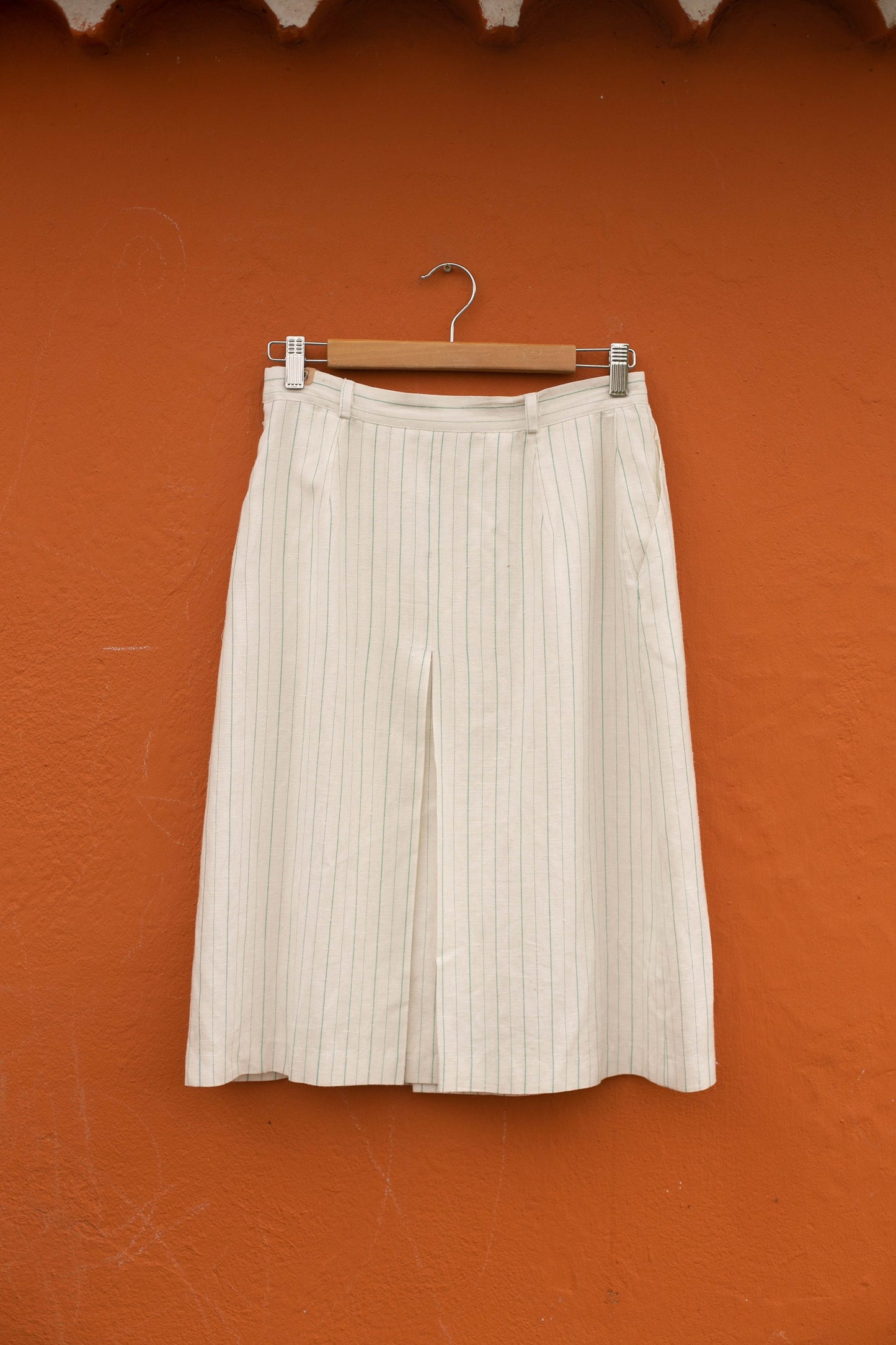 Cottage core linen midi skirt, Elegant high waist skirt, Romantic dreamy summer skirt, Chic Striped Linen-Blend Pencil Skirt, Size USA S
