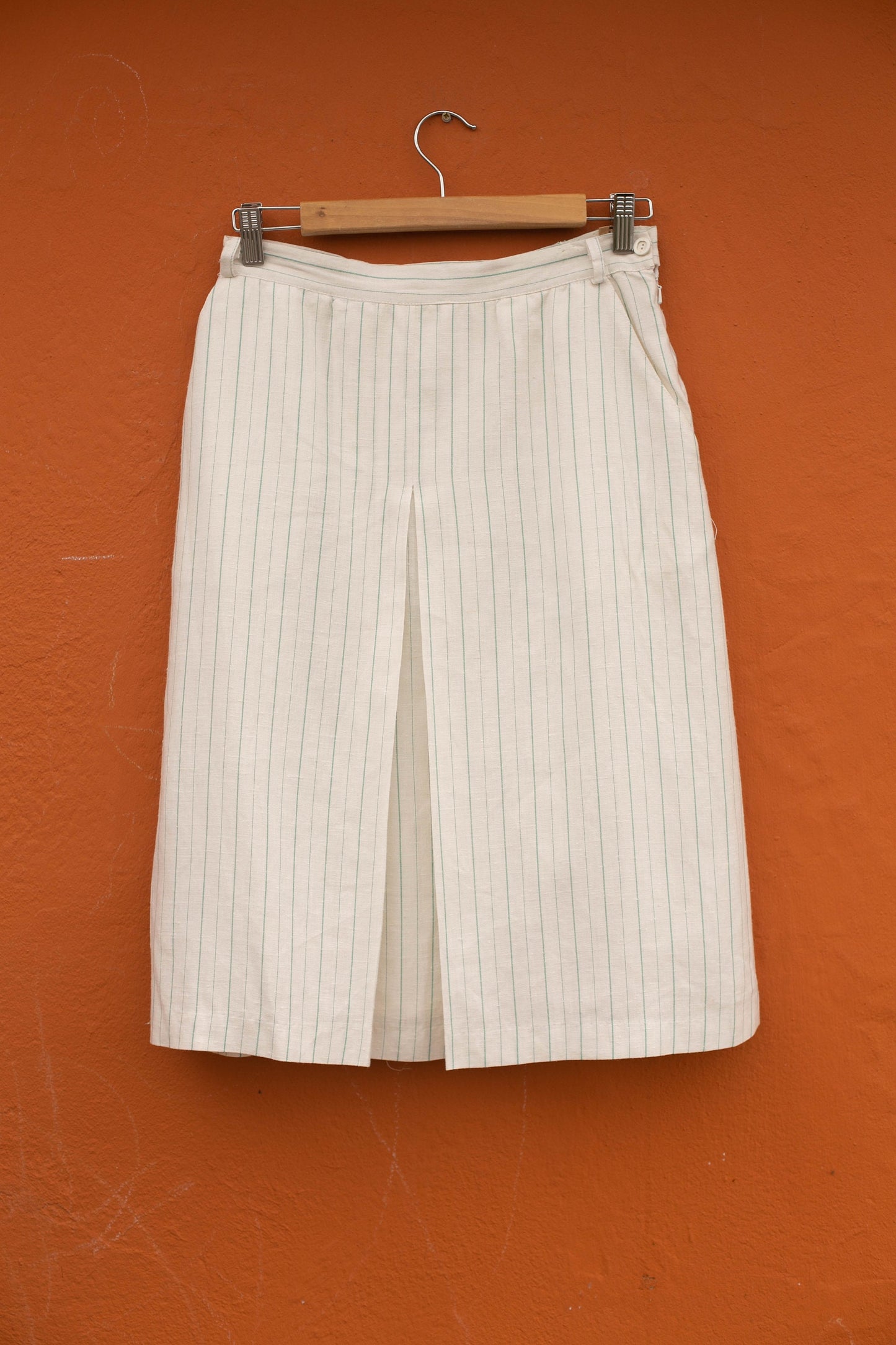 Cottage core linen midi skirt, Elegant high waist skirt, Romantic dreamy summer skirt, Chic Striped Linen-Blend Pencil Skirt, Size USA S