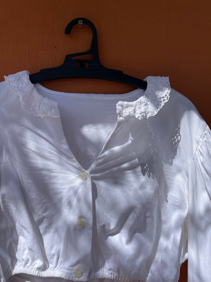 Vintage Dirndl-Style Cotton Cropped Top — fabric close-up