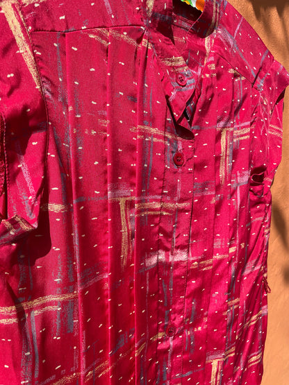 Vintage 80s Cap Sleeve Blouse, Red Pattern — additional view 7