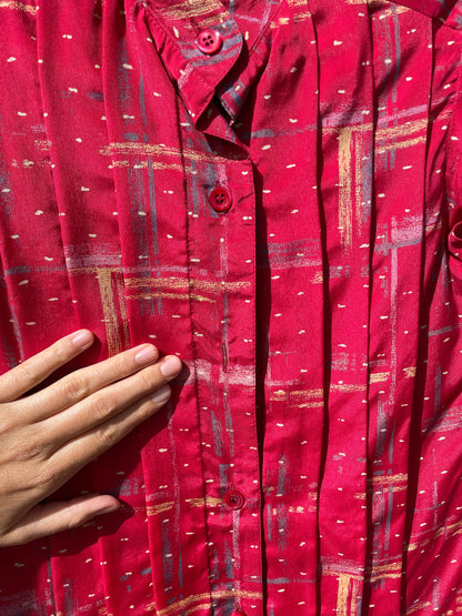 Vintage 80s Cap Sleeve Blouse, Red Pattern — additional view 10