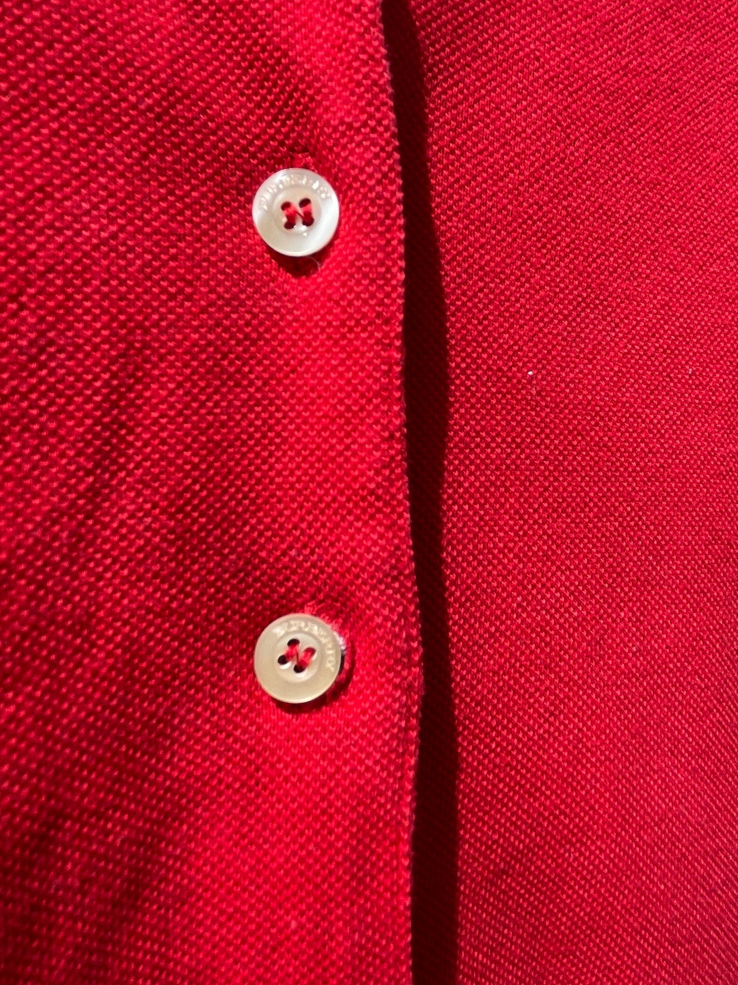 Vintage Burberry red polo shirt – check collar, logo detail, size M-L, Y2K designer button top