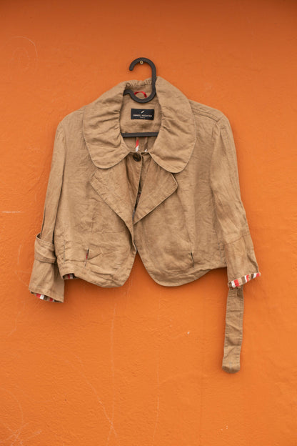 Vintage French Brown Linen Cropped Jacket — additional view 8