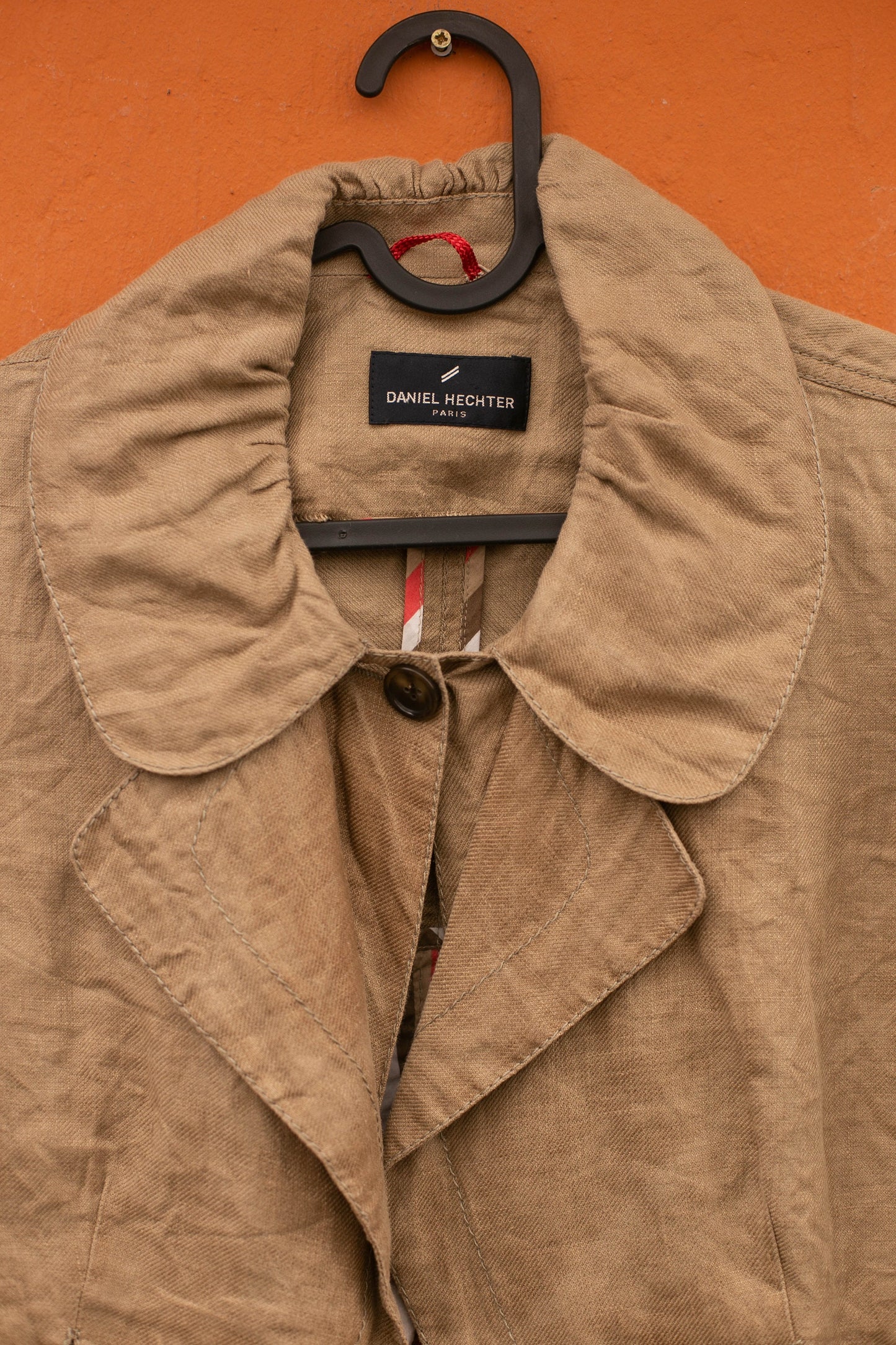 Vintage Daniel Hechter Paris Brown Cropped Linen-Feel Jacket, Tan elegant summer blazer, French vintage designer clothign for women