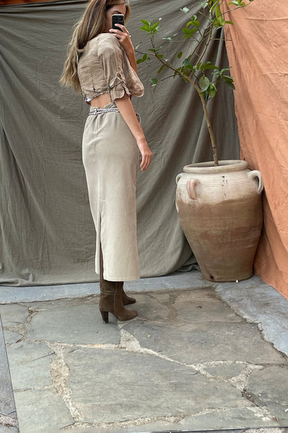 Vintage French Brown Linen Cropped Jacket — back view