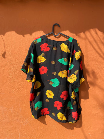 90s Black Floral Sheer Wrap Blouse — additional view 10