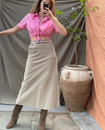 Vintage Bubblegum Pink Button-Down Blouse