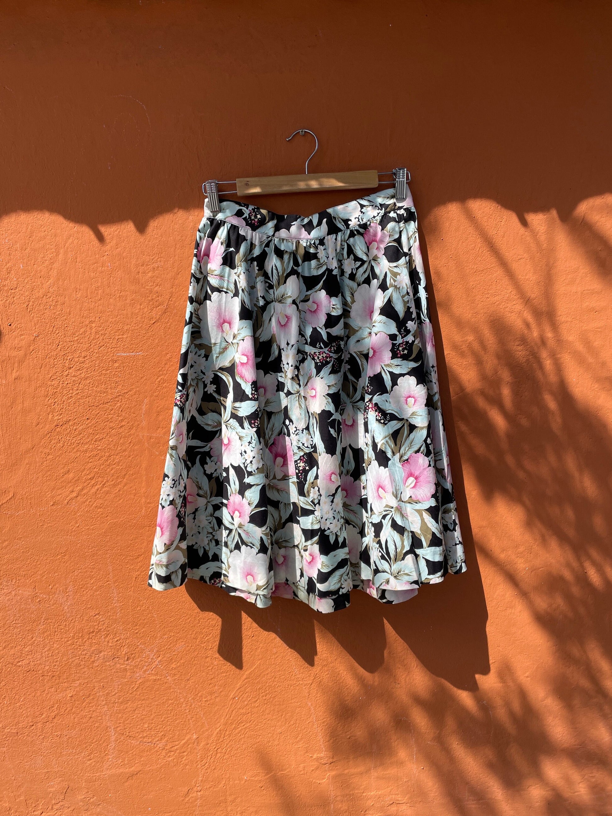 Vintage Floral Women's Skirt, Beautiful Pink Flowers, 100% Cotton