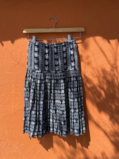 Vintage Floral High Waist Skirt, Dark Blue — additional view 7