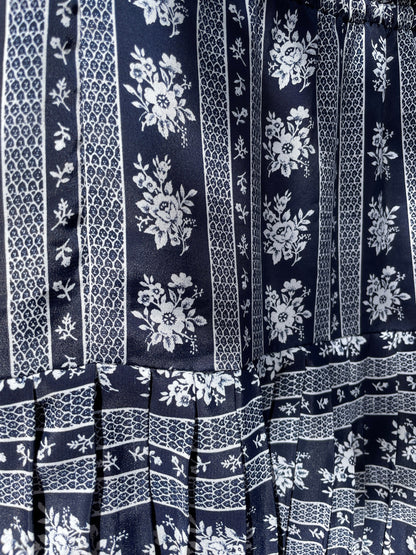 Vintage Floral High Waist Skirt, Dark Blue — additional view 8
