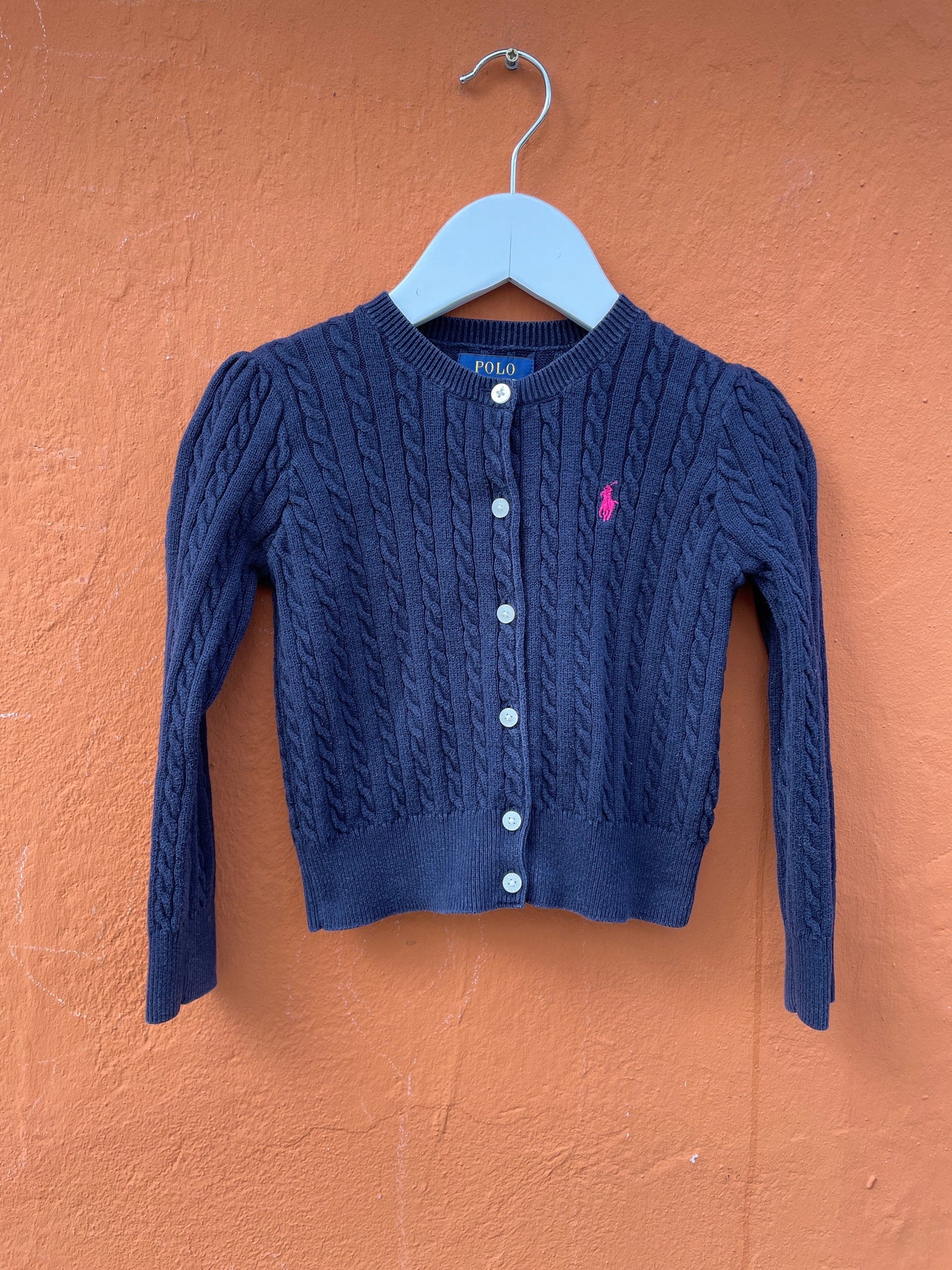 Classic Navy Blue Cotton Cardigan for Girls — back view