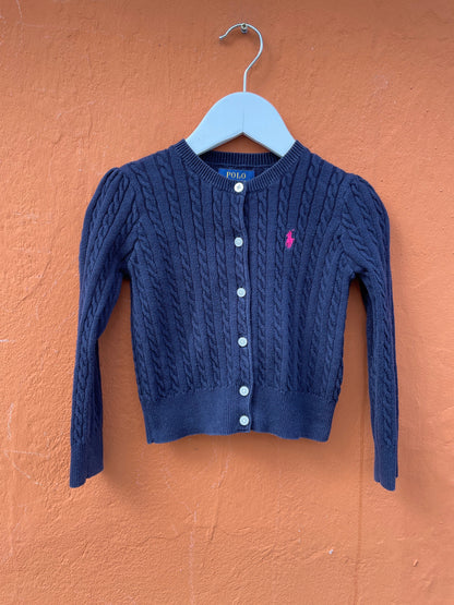Classic Navy Blue Cotton Cardigan for Girls — back view