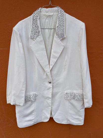 Vintage White Blazer with Silver Embellishments — additional view 7