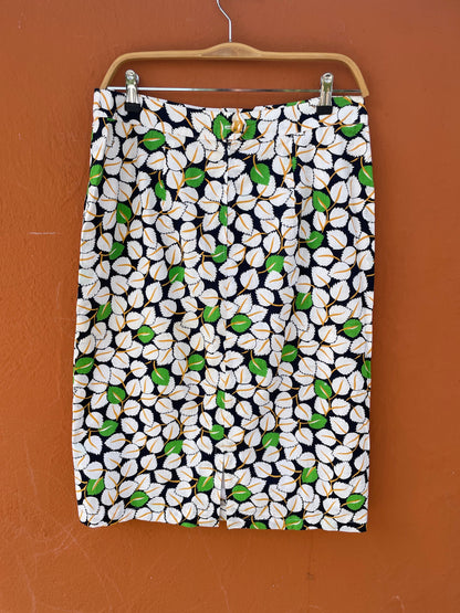 Vintage Blue Pencil Skirt With Leaf Pattern — additional view 7