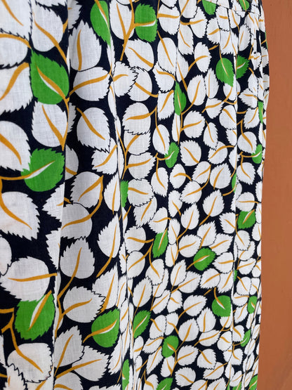 Vintage Blue Pencil Skirt With Leaf Pattern — additional view 9