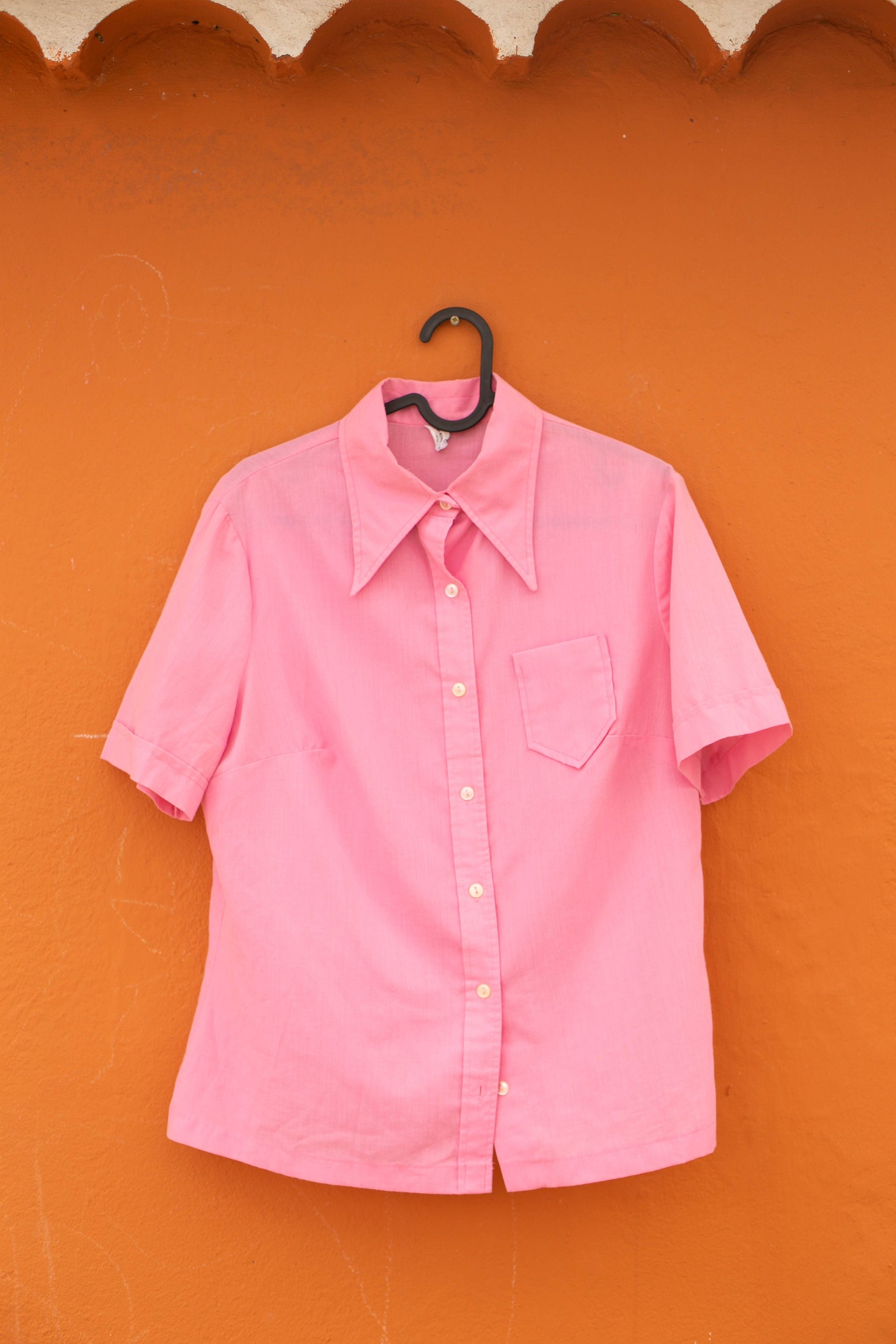 Vintage Bubblegum Pink Blouse - Feminine Button-Down - Casual Chic barbiecore outfit