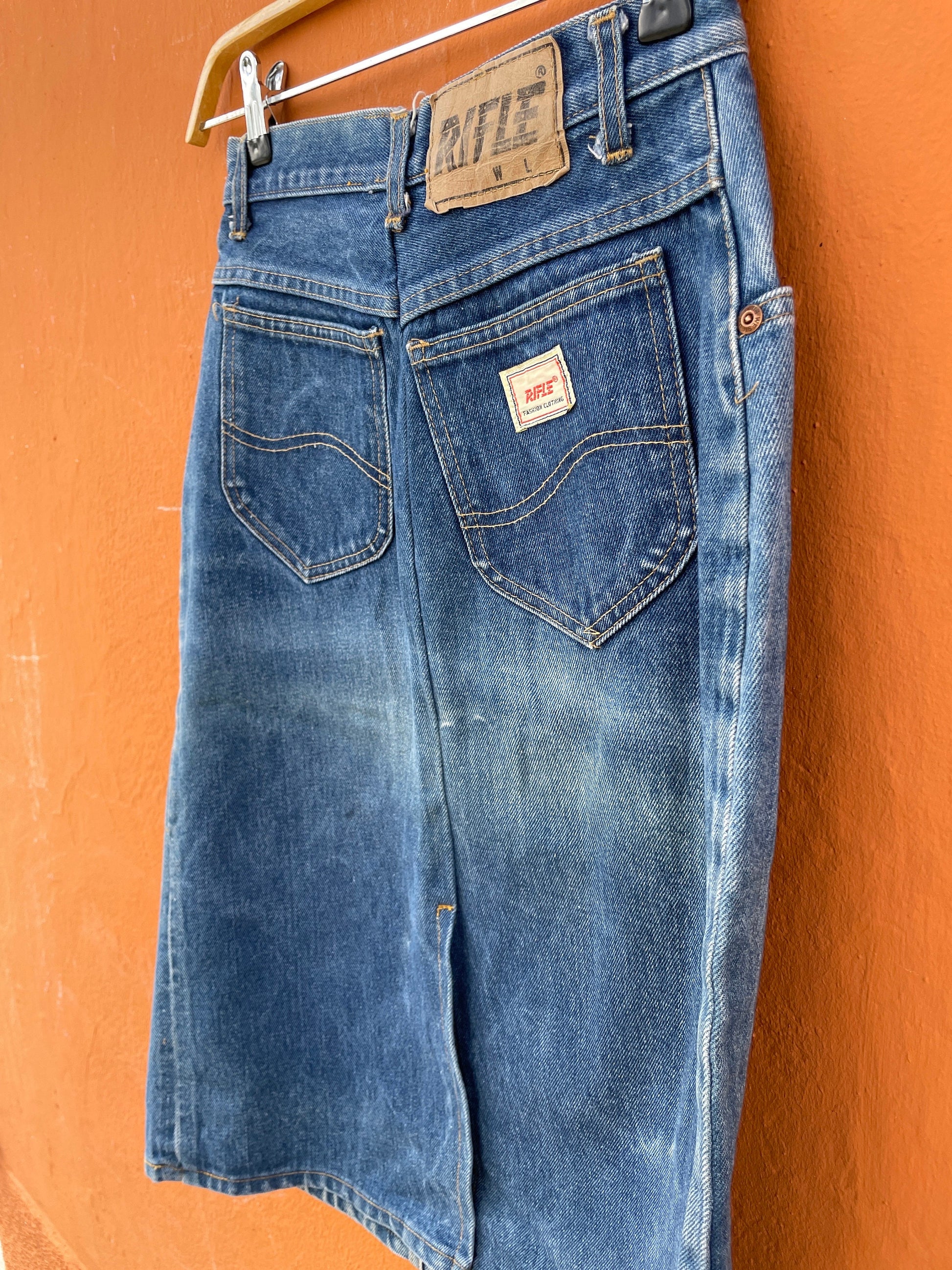 Vintage High Waist Denim Skirt by Rifle, Classic Blue Jean Skirt, 80s 90s Fashion, Size Small